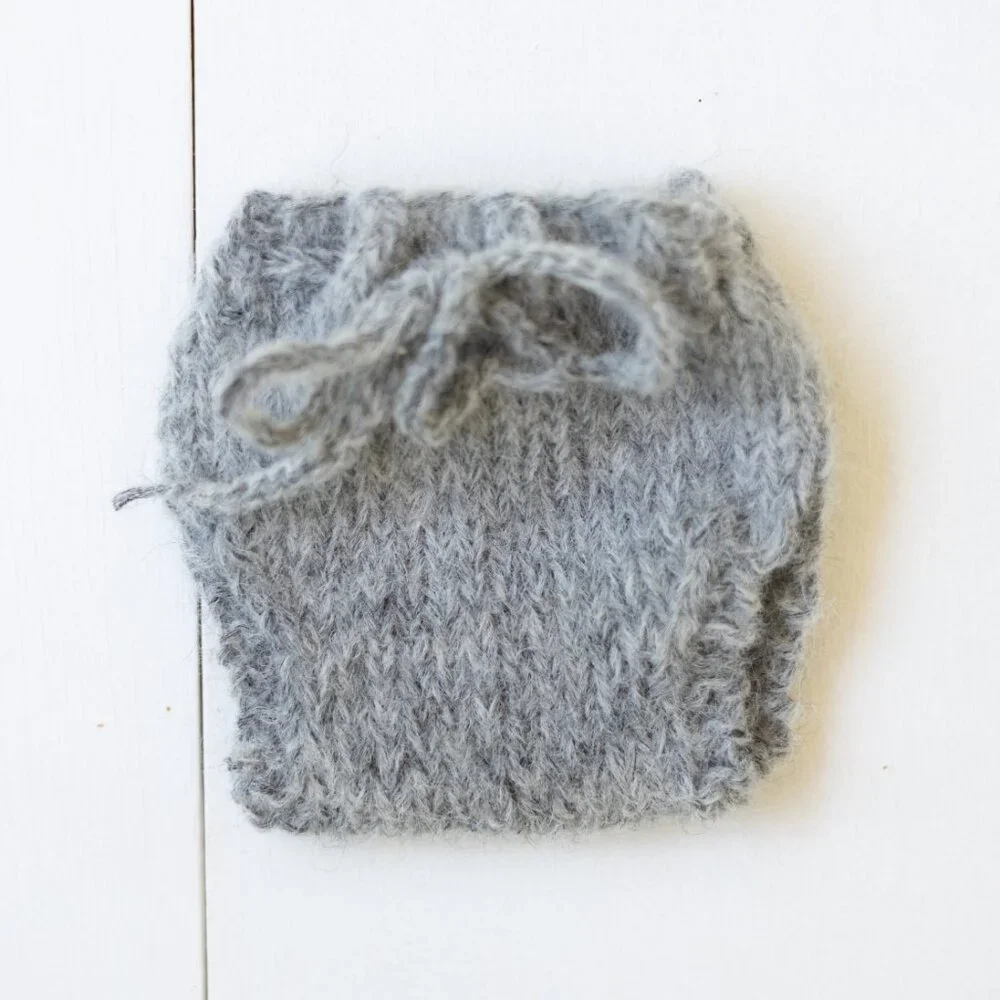 Hand Knit Wool and Alpaca Newborn Photography Prop Diaper Cover and Bonnet Set